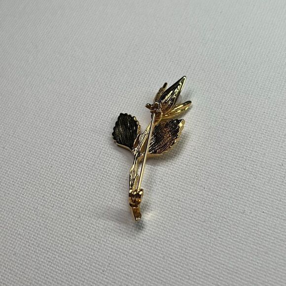 Vintage Gold-tone Flower Brooch w/ Faux Pearl - Picture 3 of 5